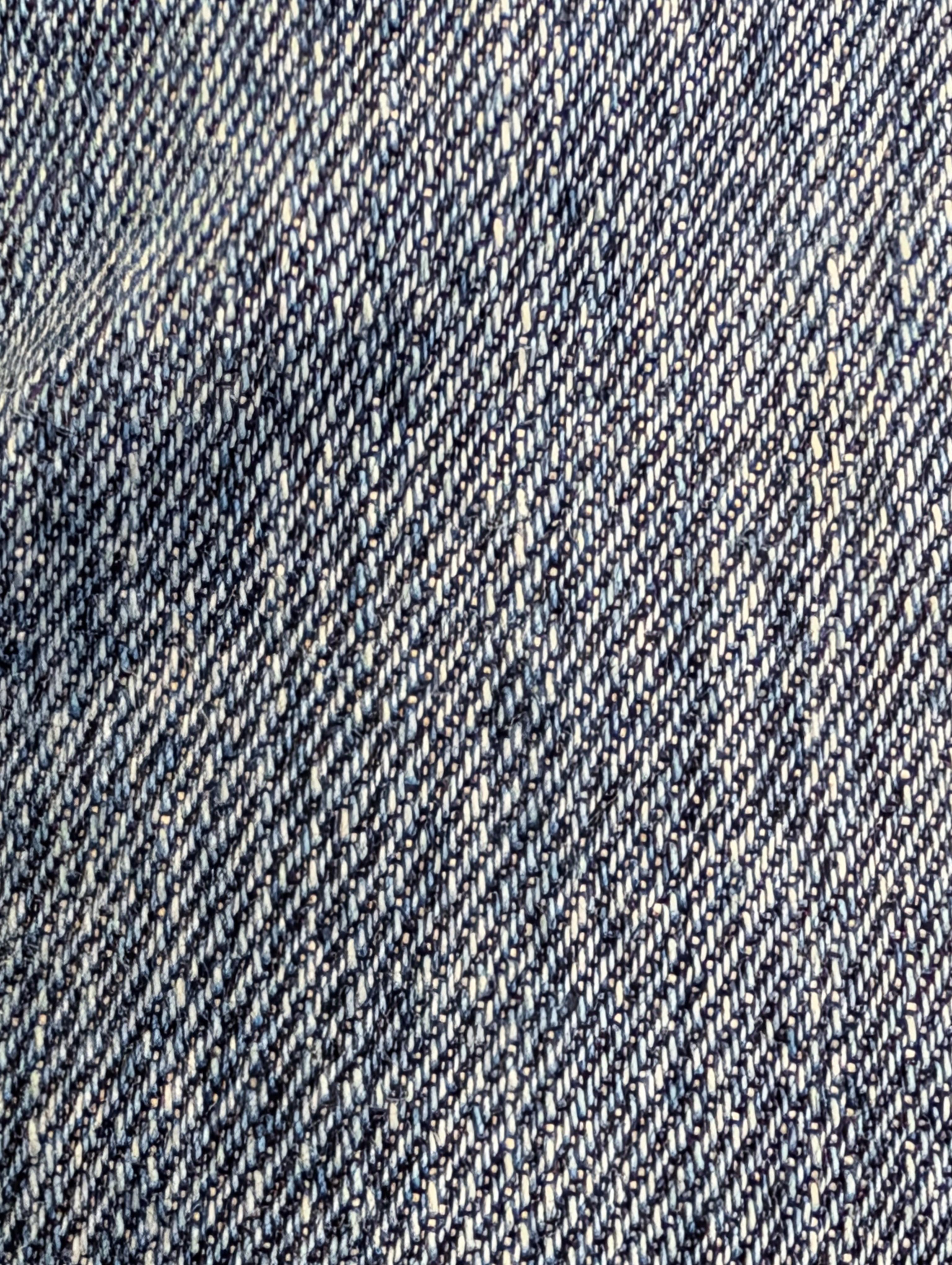 Close-up of blue denim showing the diagonal twill weave.